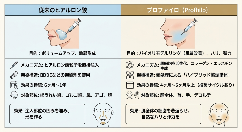 従来のヒアルロン酸とプロファイロの違い